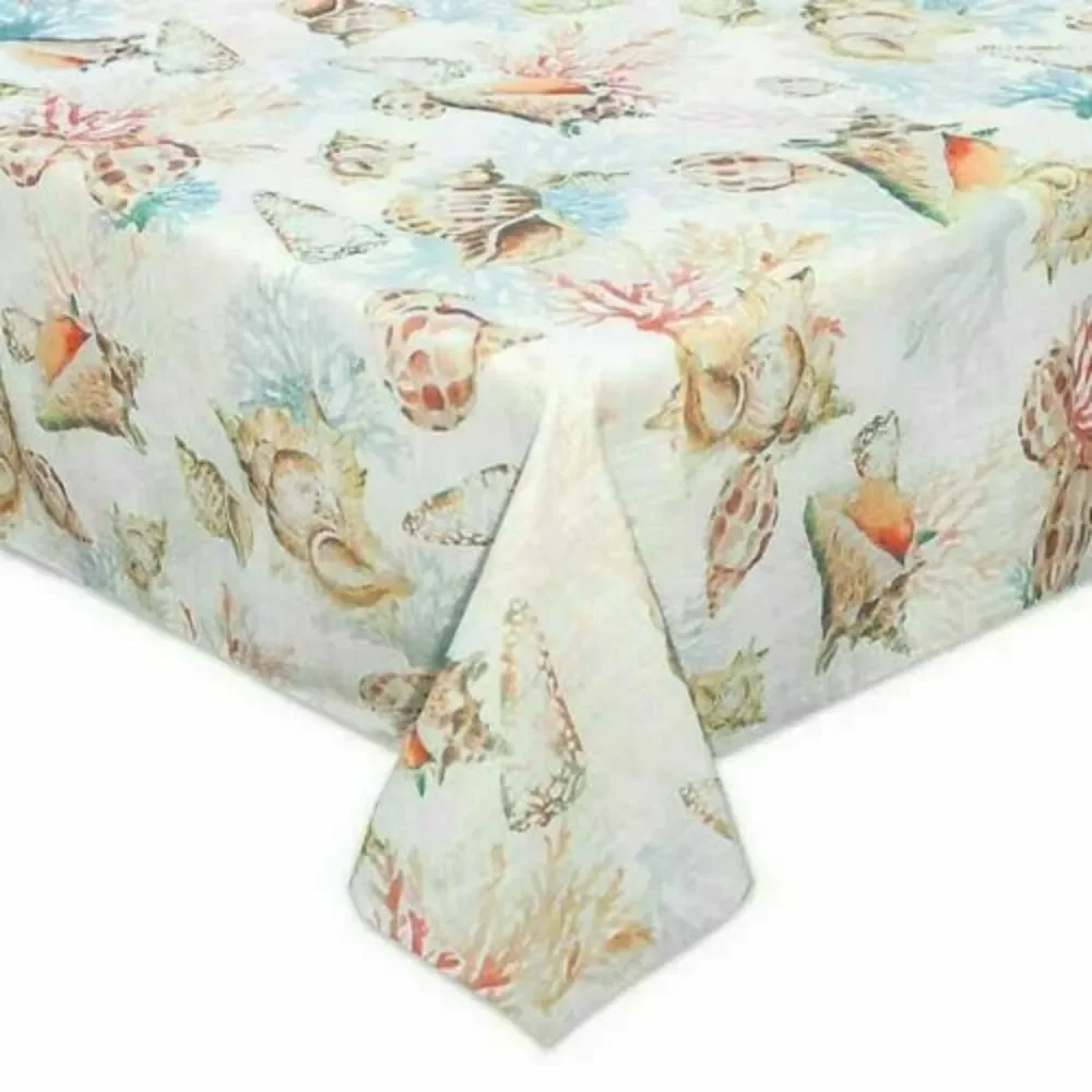 Tropical Shells Ashore Fabric Tablecloth Summer 52x70 Easy Care Machine Wash